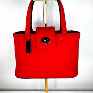 Coach Wool Felt Tote Red Black Turnlock Satchel F0K-8189